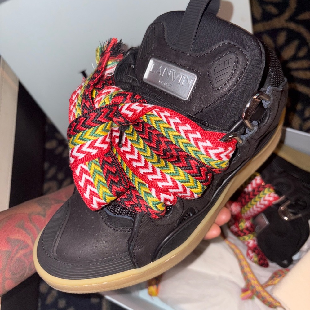 Lanvin Black Sneakers with Multicolor Laces